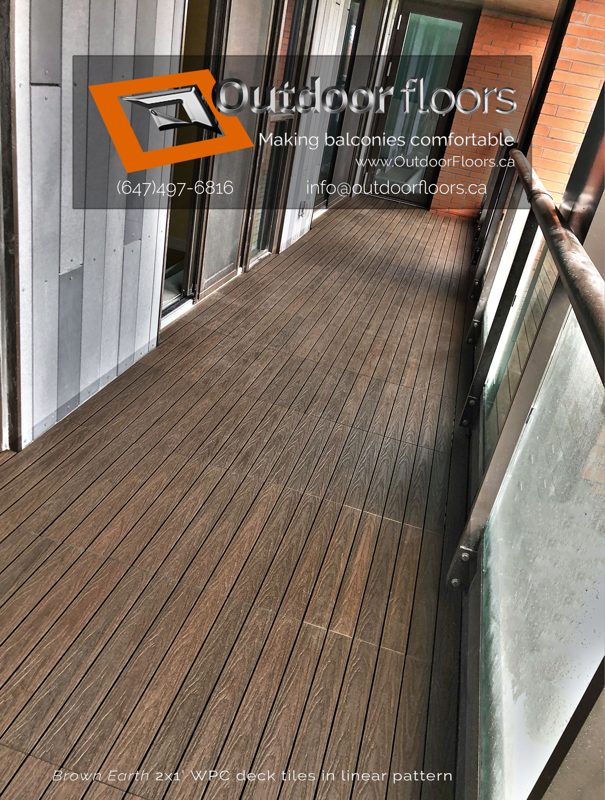 Brown-Earth 2x1 foot deck tiles on Toronto balcony