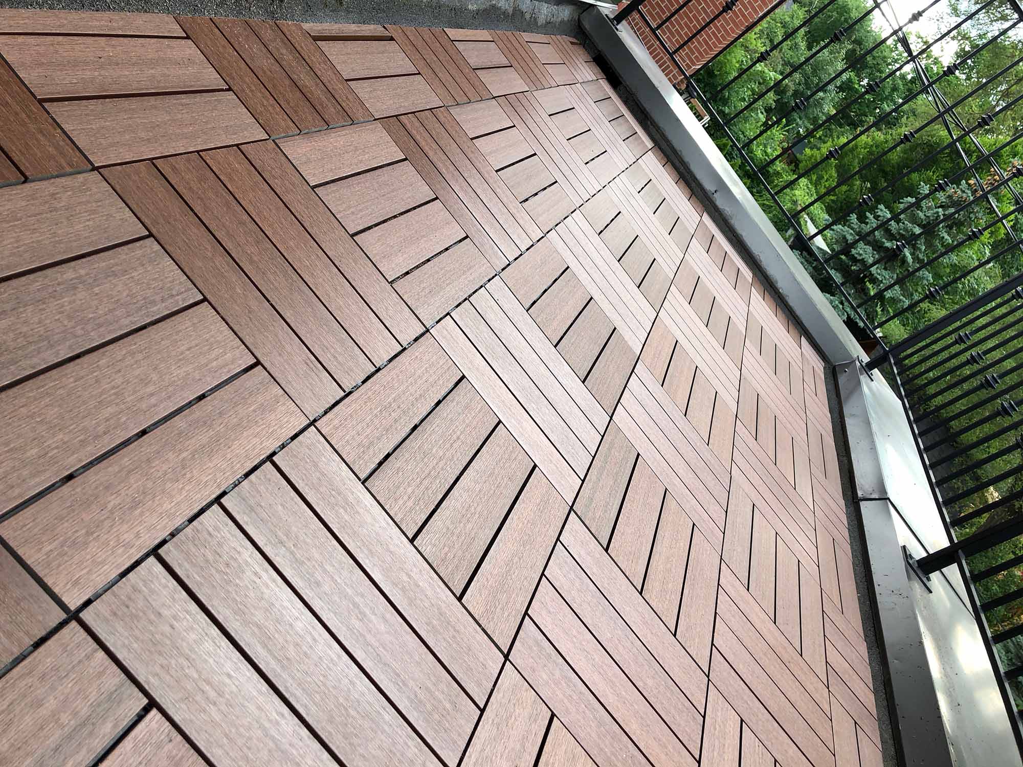 Redwood Deck Tiles in Parquet Pattern