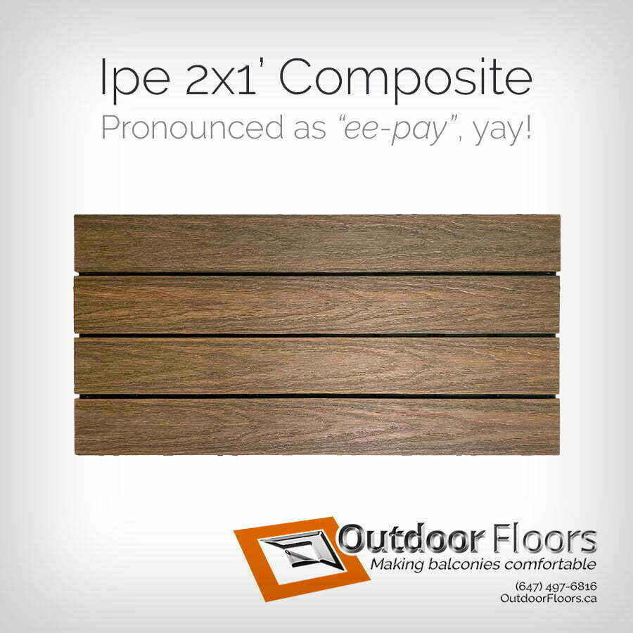 Deck Tiles Toronto - Ipe is a brown coloured, 4-slat composite flooring tile. Rich brown with red highlights