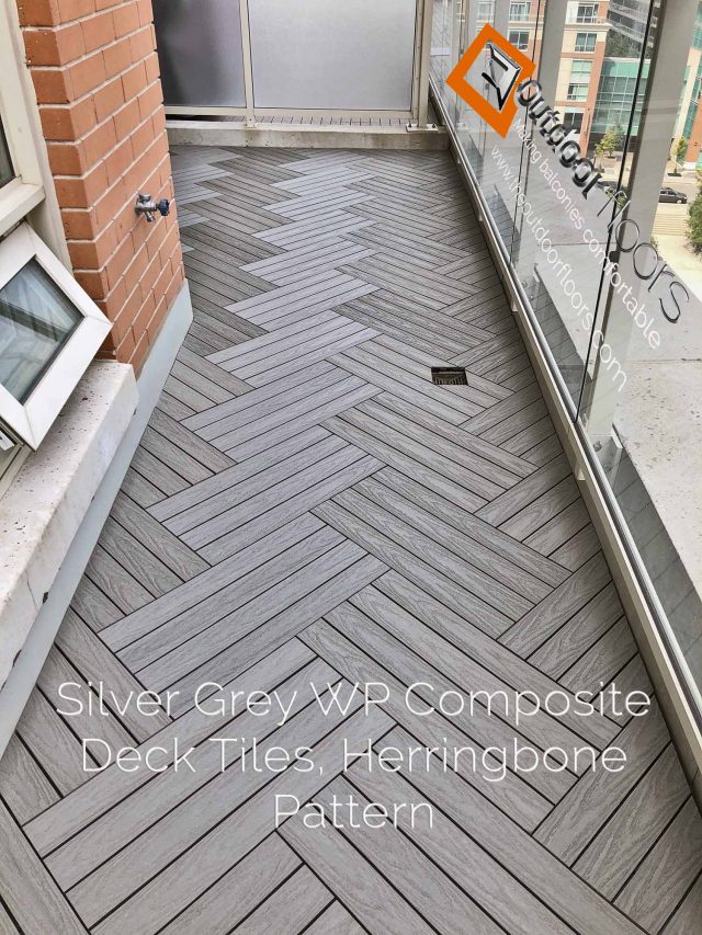 Silver Grey WP Composite Deck Tiles in Herringbone Pattern