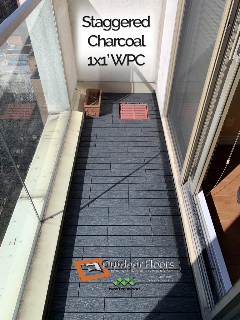 Staggered Charcoal WPC Balcony Flooring Tiles