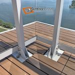 Teak Composite Flooring Tiles- custom cuts to balcony railing fo