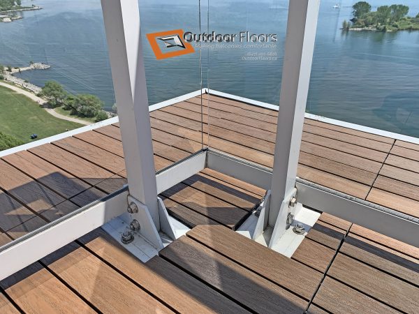 Teak Composite Flooring Tiles- custom cuts to balcony railing fo