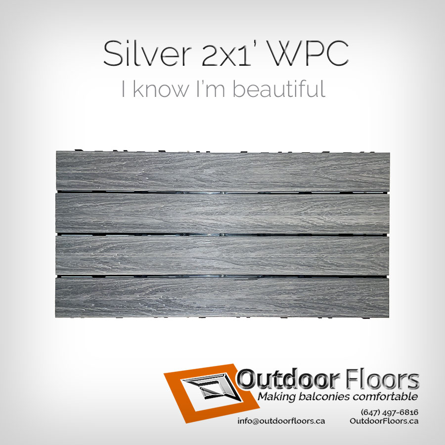 Deck Tiles Toronto-Silver Composite 2-by-1-foot WPC Balcony Patio Tile
